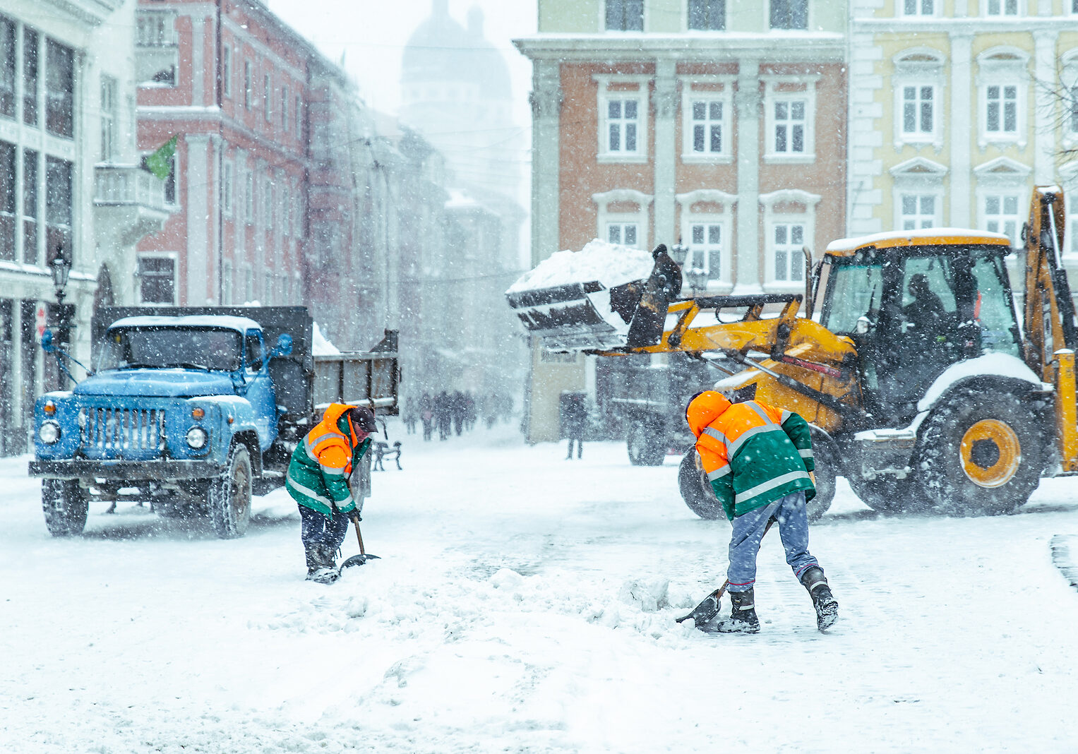 People Cleaning City Streets After Snowstorm Concept Timely Snow Removal